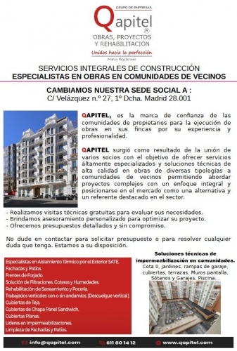 Qapitel, Marca líder en obras en comunidades de vecinos cambia de Sede Social.