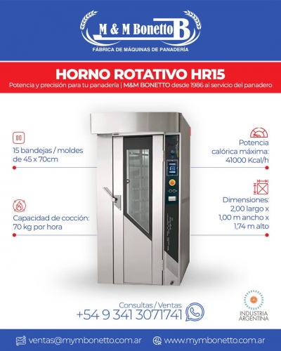 Horno Rotativo HR15 de MYM BONETTO: eficiencia y calidad para panaderías